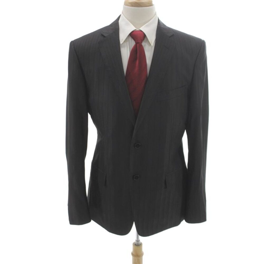 Versace Collection Mens Black Striped 2 Piece Suit Jacket Viscose Size 52